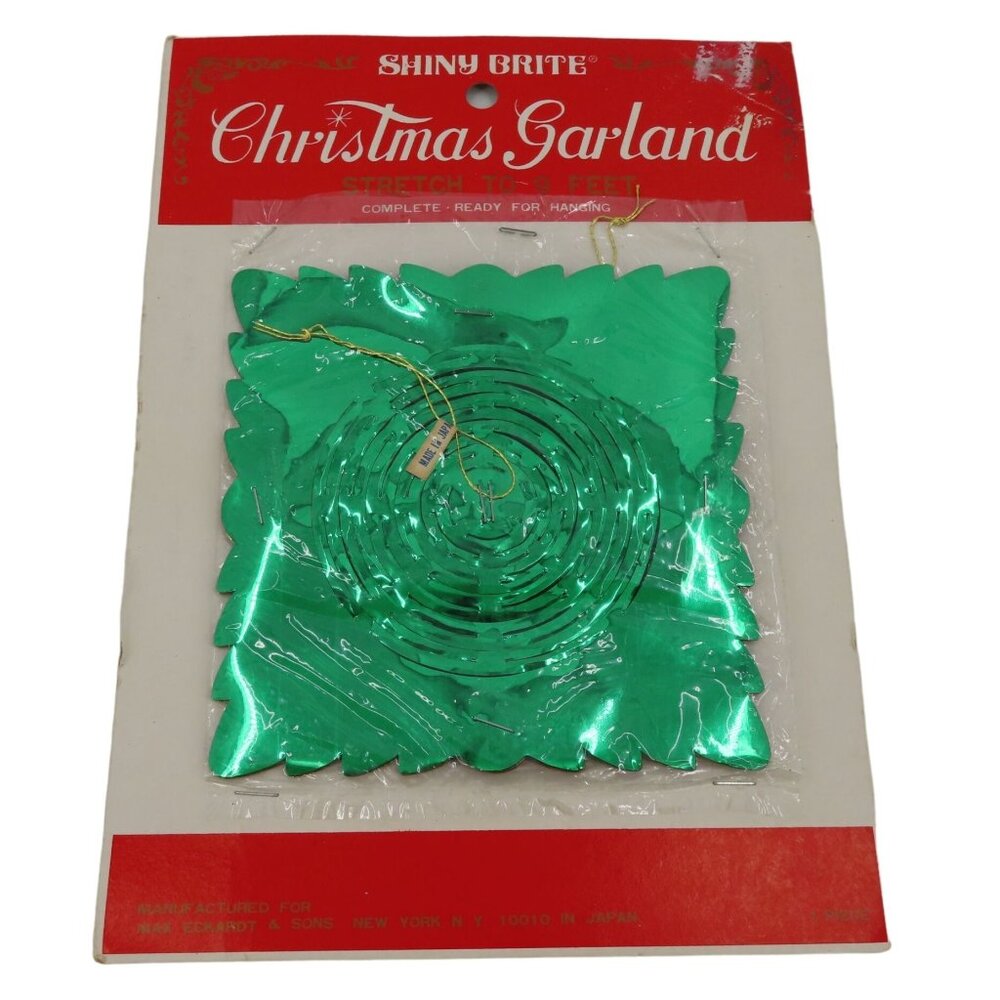 VTG Shiny Brite Christmas Garland Green Foil 9 Feet Made in Japan Retro NEW Xmas
